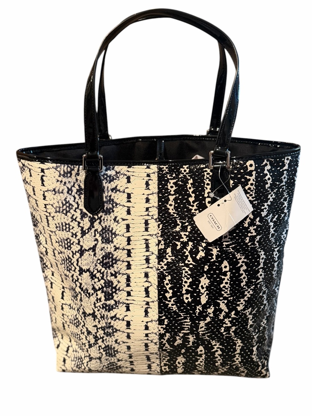 Coach Black & White Snakeskin Exotic Mix Print Tote 
NWT - Picture 2 of 9